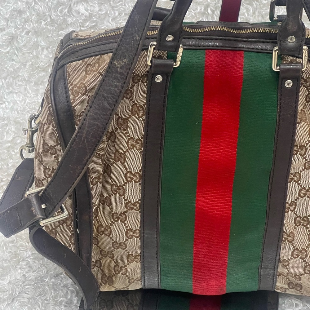 Gucci Monogram Vintage Women’s Web Boston Shoulder Bag - Picture 7 of 16
